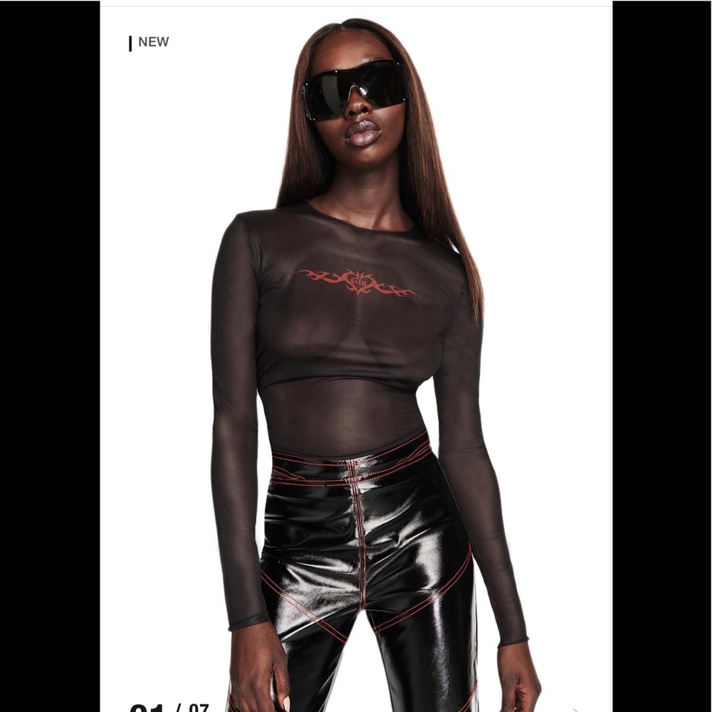 I.AM.GIA Black Sheer Top with Red Detail